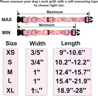 Martingale Collar for Dogs with Buckle Pink Floral Dog Collars No Pull Cute Girl Female Dog Collar for Large Dogs, Watercolor Pink Rose