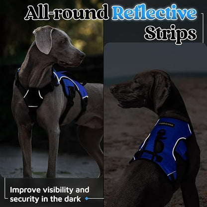 rabbitgoo Escape Proof Dog Harness, Soft Padded Full Body Pet Harness, Reflective Adjustable No Pull Vest with Lift Handle and Leash Clip for Large Dogs Walking Hiking Training, L, Blue