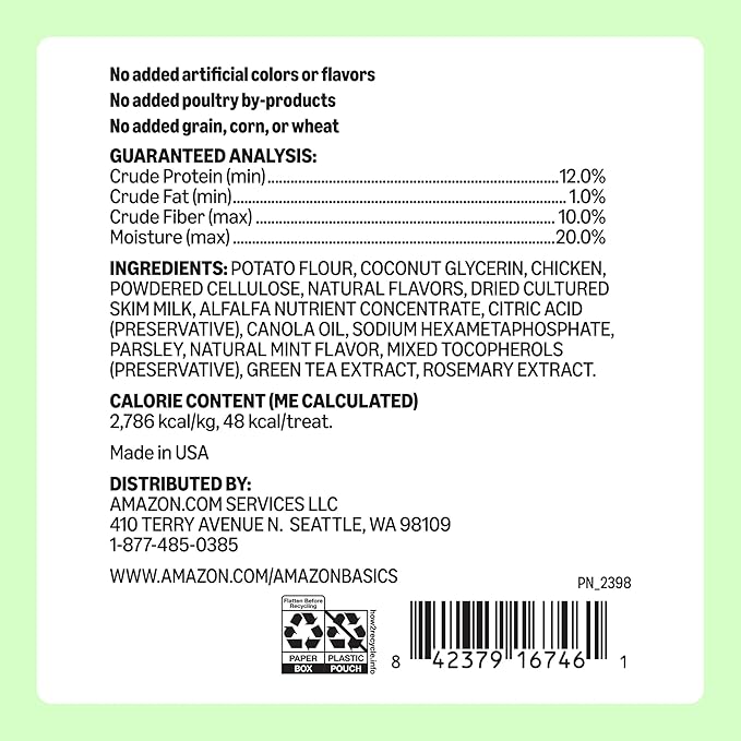 Amazon Basics Dental Dog Treats to Help Clean Teeth & Freshen Breath for Small Dogs, Small, Unflavored, Per Pack: 60 Count, 2.25 pounds (Previously Wag)