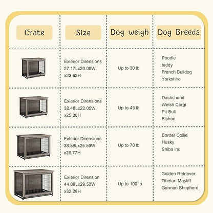 JY QAQA Wooden Crate Furniture, Double-Doors Indoor Kennel Table, Dog House, Cage/Grey/M