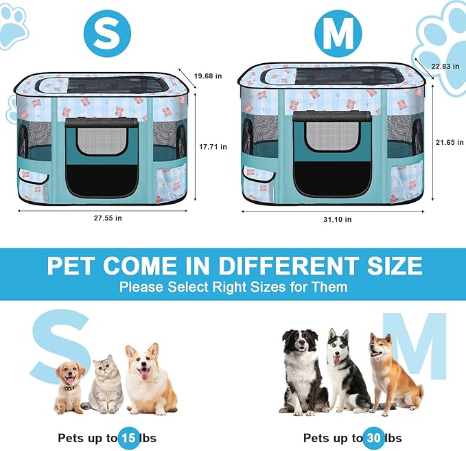 Foldable Dog Playpen Indoor,Expandable Puppy Playpen,Portable Pet Playpen for Small Animals,Waterproof Exercise Kennel Tent Crate for Travel,Camping, Home & Outdoor Use (M 31"L x 22"W x 21"H, Blue)
