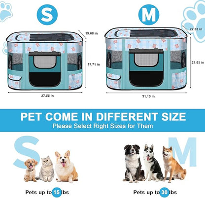 Foldable Dog Playpen Indoor,Expandable Puppy Playpen,Portable Pet Playpen for Small Animals,Waterproof Exercise Kennel Tent Crate for Travel,Camping, Home & Outdoor Use (M 31"L x 22"W x 21"H, Blue)