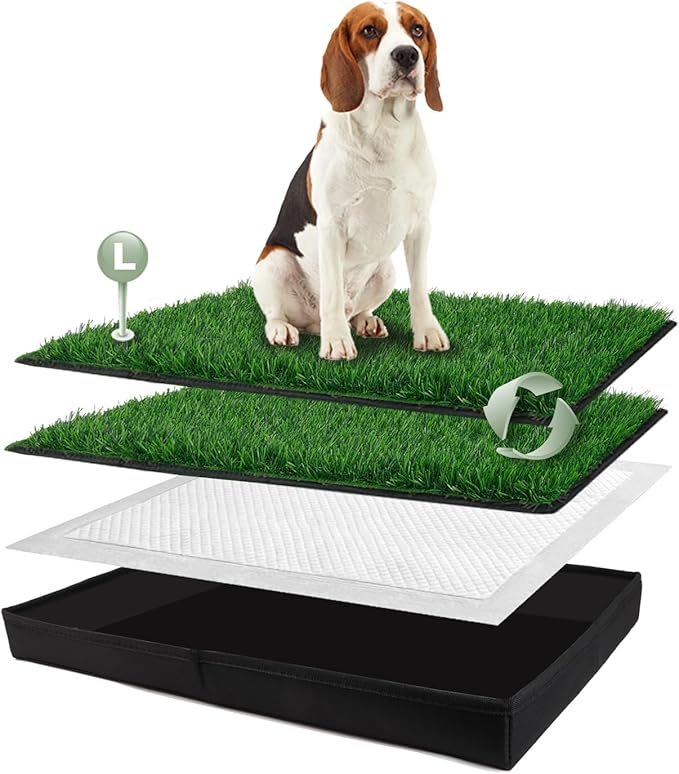 HQ4US 4LEGS Dog Grass Pad with Foldable Dog Litter Box, Large Liner Base (33”×23”) for Balcony, 2 Artficial Grass Pee Pads for Dogs, Pee Pad Holder, Potty Training