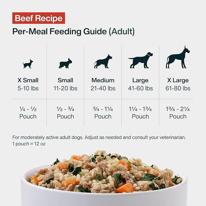 JustFoodForDogs JustFresh Wet Dog Food, Fresh Pet Meals and Toppers with No Preservatives, Resealable Package, Human Grade, Home-Cooked Beef, 12 oz - 7 Pack