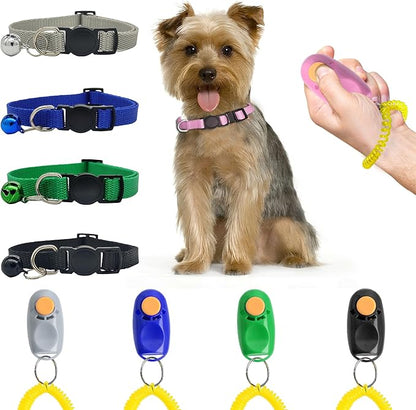 SunGrow Puppy Collars & Training Clickers, Dog Behavioral Management and Positive Reinforcement Tools, Multi-Colored (Blue, Pink, Green, Grey, Black), with Stretchable Wristband, 5 Pairs per Pack