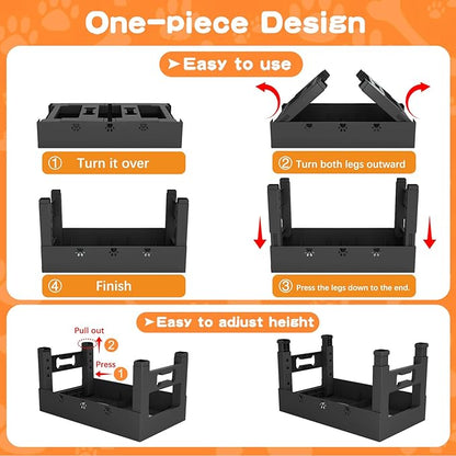 Elevated Dog Bowls with 2 Stainless Steel Bowls, 5-Height Adjustable Stand (3.1", 9" to 12"), for Improved Digestion & Neck Support, Easy Clean, Non-Slip Base Raised Feeder for Medium Large Dogs