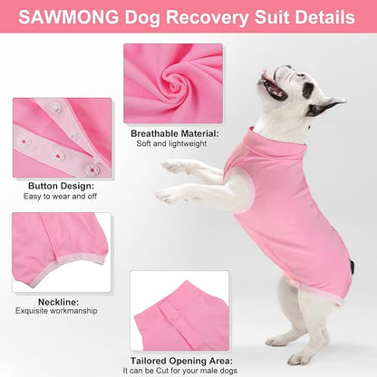 SAWMONG 2 Pack Recovery Suit for Dogs After Surgery, Dog Recovery Suit Soft Polyester, Pet Spay Surgical Suit Female Male, Dog Onesie Body Suit Substitute E-Collar Cone,S