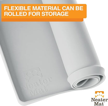 Neater Pet Brands Neater Mat Pet Mats for Food and Water, Cat & Dog Bowl Mat Waterproof Silicone, Feeding Tray, Dog Food Mats for Floors, Placemat w/Raised Edge for Under Bowls, 16” x 10”, Light Gray