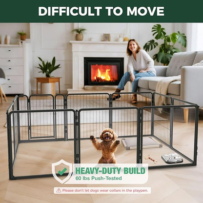 FXW AuraSpace Pro Acrylic & Wire Mesh Indoor Dog Playpen, 24" Height 10 Panels Metal Dog Pen for Puppies & Small Dogs, Black│Patented