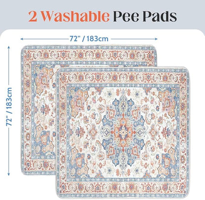 Washable Pee Pads for Dogs 2 Pack Reusable Puppy Training Pads 72"x72" Super Absorbent Waterproof Dog Training Pads, Non-Slip Potty Pads Whelping Pads Litter Mat Pet Supplies - Orange/Mix