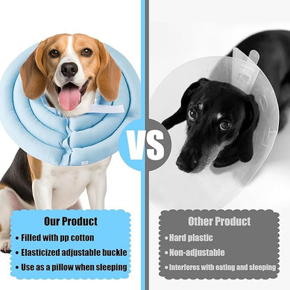 Soft Dog Cone Collar - Adjustable Recovery Cone for Medium Dogs After Surgery to Stop Licking, Waterproof Elizabethan Protective Neck Donut Collar Alternative for Pet Cat Puppy (Blue, M)