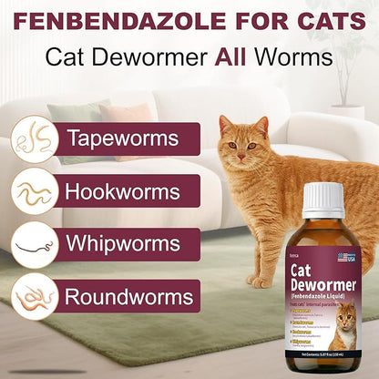 Fenbendazole for Wormers, Dewormer for Cats & Kitten, Tapeworms Roundworms & Hookworms & More, Tape Worm Medicine for Cat, 150 mL