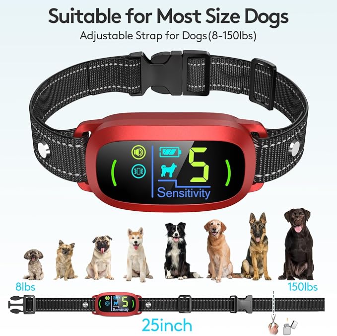 FAFAFROG Dog Bark Collar for Large Medium Small Dogs, Rechargeable Smart Bark Collar, Anti Barking Training Collar with 5 Adjustable Sensitivity Beep Vibration (Red)