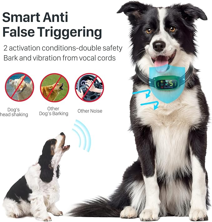 Dog Bark Collar, Rechargeable Smart Collar, Anti Barking Training Collar with 5 Adjustable Sensitivity Beep Vibration, Bark Collar for Large Medium Small Dogs (Green)