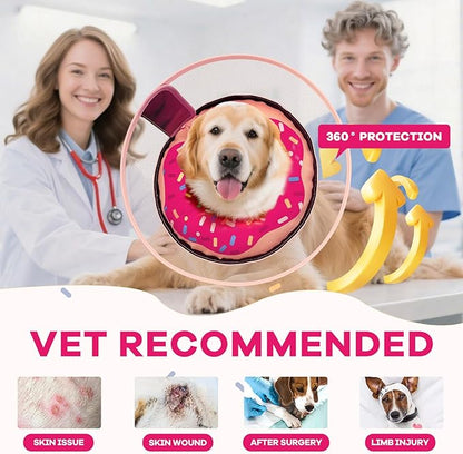 Inflatable Dog Cone Collar with Detachable Sturdy Shield,Soft&Lightweight-Ideal for Post-Surgery Recovery and Daily Wear,Suitable for Small Medium Large Dog Breeds(Donut Pink,L)