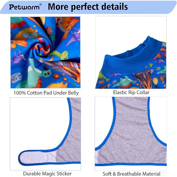 PetWarm Dog Recovery Substitute E-Collar Cone, Onesie for Dogs, Anti-Licking Dog Surgical Recovery Pajamas, Bodysuit for Abdominal Affected Areas Sensitive Skin Areas, Zoo Pattern, Blue, L