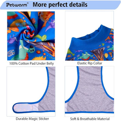PetWarm Dog Recovery Substitute E-Collar Cone, Onesie for Dogs, Anti-Licking Dog Surgical Recovery Pajamas, Bodysuit for Abdominal Affected Areas Sensitive Skin Areas, Zoo Pattern, Blue, L