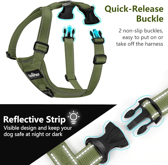VavoPaw Dog Seat Belt Harness for Car, Dog Car Harness Adjustable Mesh Breathable & Dogs Seatbelt Safety Tether with Elastic Bungee for Small Medium Large Pets(Army Green, M)
