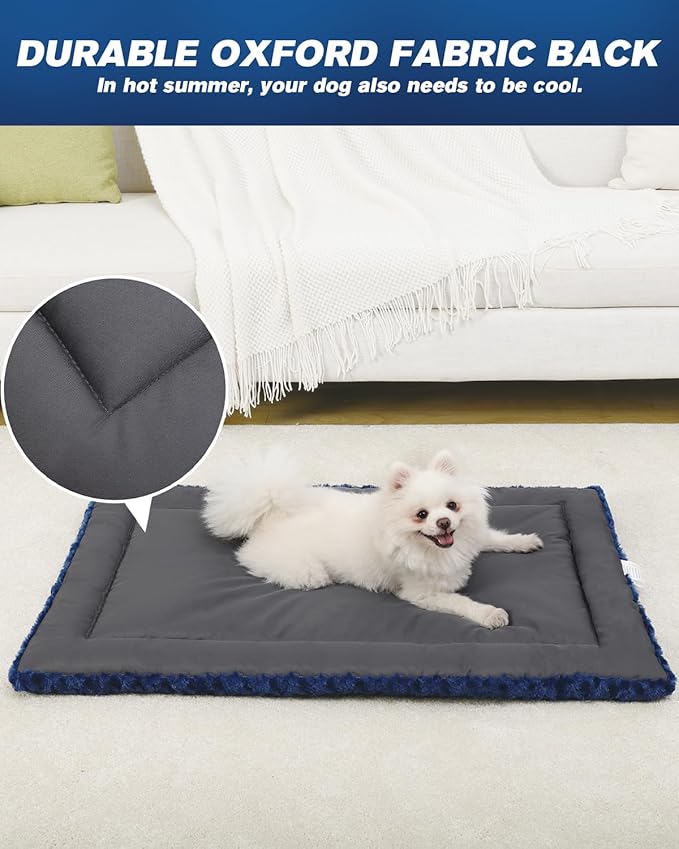 Washable Dog Bed Mat Dog Crate Pad Soft Fluffy Pet Kennel Beds Dog Sleeping Mattress for Large Jumbo Medium Small Dogs, 35 x 22 Inch, Blue