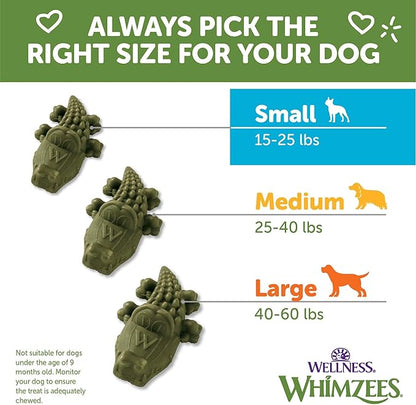 Whimzees Wellness Alligator Dog Dental Treat, Chews, Freshens Breath, Small Size, 12.7 oz Bag, 24 Count