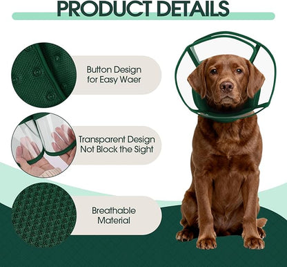 Kuoser Large Dog Cone Collar After Surgery, Soft Cone for Dogs to Stop Licking, Breathable Pet Recovery Collar Comfortable Elizabethan Collars, Adjustable Protective Dog Cones for Large Dogs, Green XL