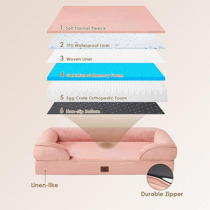 EHEYCIGA Orthopedic Dog Beds for Extra Large Dogs, Waterproof Memory Foam XXL Dog Bed with Sides, Non-Slip Bottom and Egg-Crate Foam Big Pet Couch Bed with Washable Removable Cover, Dusty Pink