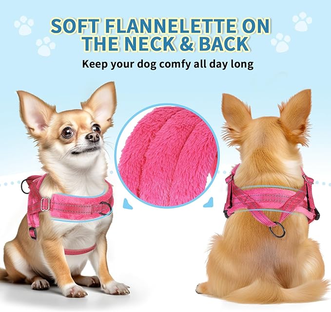 Lukovee No Pull Dog Harness and Leash Set, Soft Padded Small Dog Harness, Neck & Chest Adjustable Reflective Vest Puppy Harness with 4ft Lightweight Anti-Twist Dog Leash for Small Dogs (Pink, Medium)