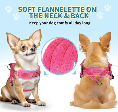 Lukovee No Pull Dog Harness and Leash Set, Soft Padded Small Dog Harness, Neck & Chest Adjustable Reflective Vest Puppy Harness with 4ft Lightweight Anti-Twist Dog Leash for Small Dogs (XS, Pink)