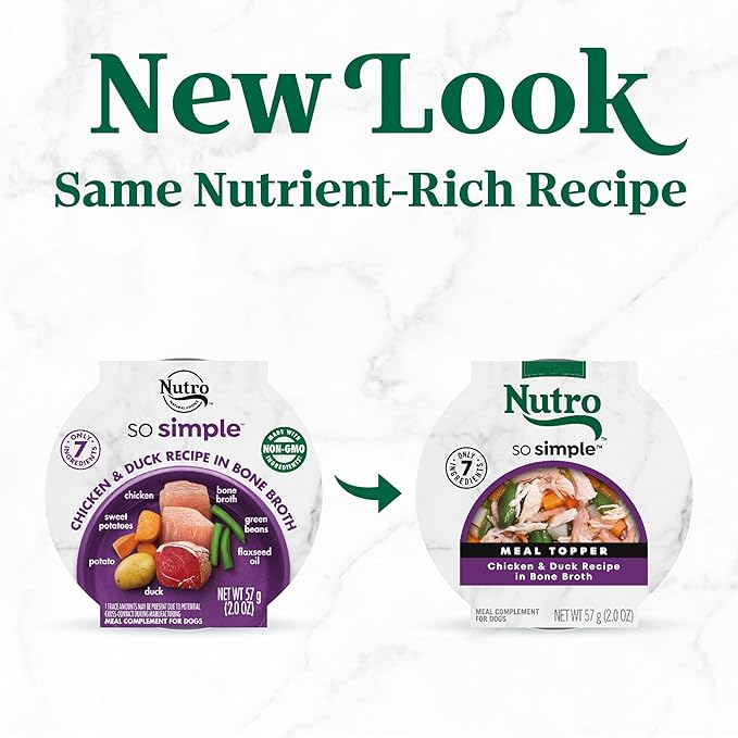 Nutro So Simple Wet Dog Food Meal Complement, Dog Food Toppers Chicken & Duck Recipe in Bone Broth, 2 oz. Trays (10 Count, Pack of 1)