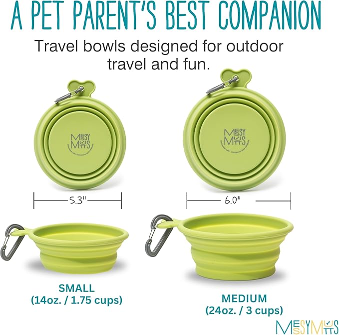 Messy Mutts Silicone Collapsible Bowl | Pet Travel Necessity | Portable Water or Food Dish | Pop Up Watering Bowl | Camping, Hiking, Walking Accessory | Large, 3 Cups | Green