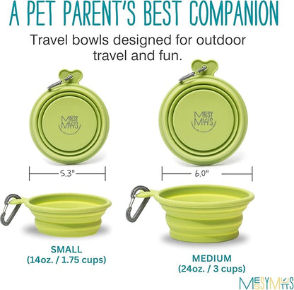 Messy Mutts Silicone Collapsible Bowl | Pet Travel Necessity | Portable Water or Food Dish | Pop Up Watering Bowl | Camping, Hiking, Walking Accessory | Large, 3 Cups | Green