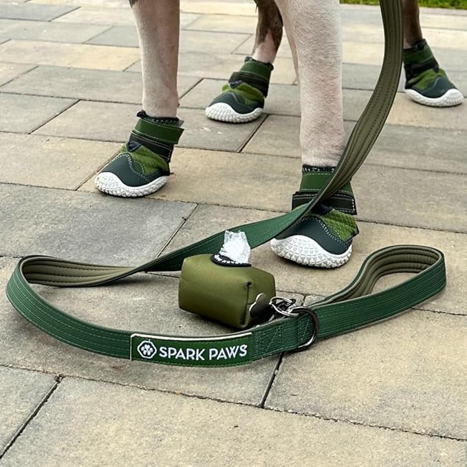 Spark Paws Premium Dog Leash & Poop Bag Set - Heavy-Duty Alloy Hook for Strong Pulling Breeds - Comfortable, Durable & Secure - Green