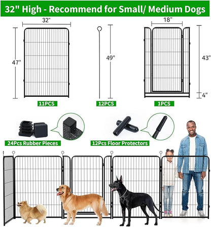 Kfvigoho Dog Playpen Outdoor Extra Wide 12 Piece Panels Heavy Duty Dog Fence 47" Height Anti-Rust with Doors Portable for RV Camping Yard, Total 32FT, 79 Sq.ft, Snowy Black