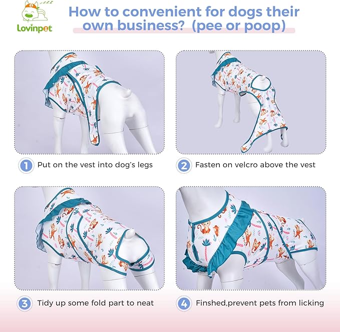 LovinPet Dog Recovery Suit for Large Medium Dogs - Bodysuit Onesie for Shedding Skin Disease Pet Pajamas Dog Anti Licking Bodysuit for Abdominal Wound After Surgery,Elephant,Green,L