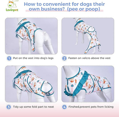 LovinPet Dog Recovery Suit for Large Medium Dogs - Bodysuit Onesie for Shedding Skin Disease Pet Pajamas Dog Anti Licking Bodysuit for Abdominal Wound After Surgery,Elephant,Green,M