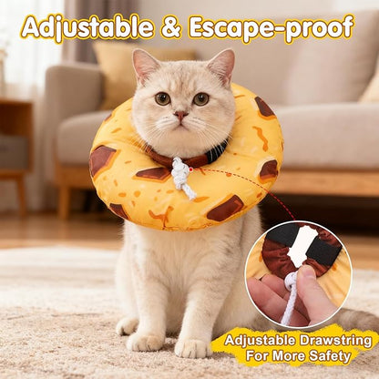 BEAUTYZOO Cat Cone Collars Soft, Cat Recovery E Collars After Surgery to Stop Licking, Adjustable Elizabeth Circle Collar Cute Pet Donut Pillow for Cats Kitten Small Dogs, Cookie S