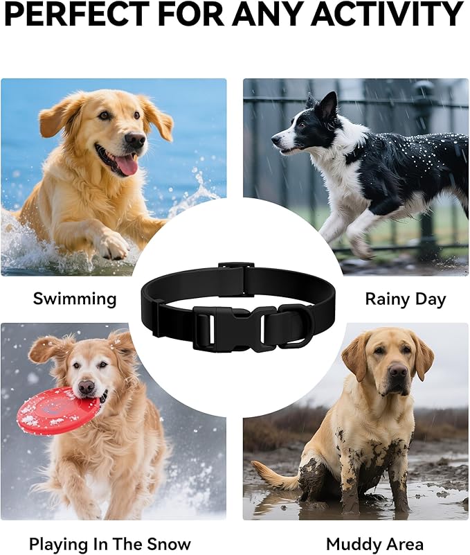 Waterproof Dog Collar, Rubber Adjustable Collars with Quick Release Buckle, Odor-Resistant, Easy to Clean Pet Collars for Small Medium or Large Dogs (Black, L 15.4-24.8 inch)