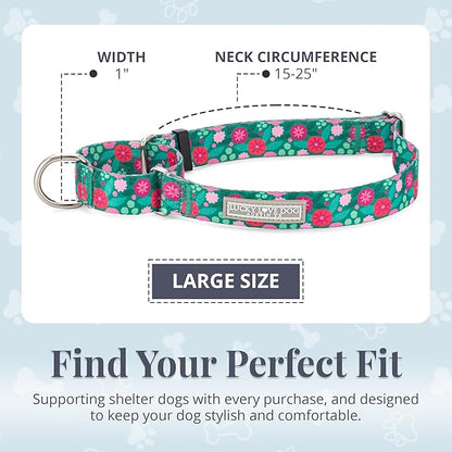 Lucky Love Dog Martingale Dog Collar - Adjustable, No-Slip, Durable, & Soft Webbing Collar for Male and Female Dogs Ideal for Training & Walking - Penny, Large