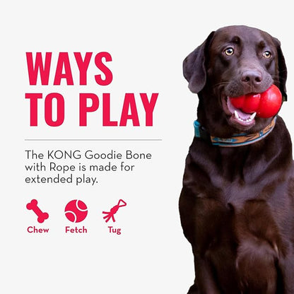 KONG Puppy Goodie Bone with Rope - Natural Rubber Bone with Cotton Rope - Teeth Cleaning Chew Toy for Growing Puppies - for XS Puppies - Blue