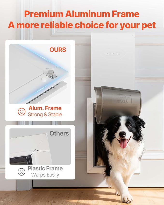 VEVOR Pet Door, Large, with Double Magnetic Flaps and Metal Frame, Strong and Weatherproof Dog Door for Interior and Exterior Doors, Easy to Install, Easy in-and-Out Access for Doggies, White