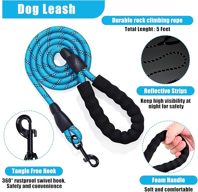 No Pull Dog Harness Adjustable Collar & Leash Set - Dog Halter Harnesses Collapsible Bowls & Poop Bag Dispenser Muzzle ID Tags Toys Fits Small Medium Large Dogs (Blue-L)