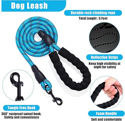 No Pull Dog Harness Adjustable Collar & Leash Set - Dog Halter Harnesses Collapsible Bowls & Poop Bag Dispenser Muzzle ID Tags Toys Fits Small Medium Large Dogs (Blue-L)