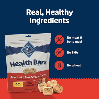 Blue Buffalo Health Bars Mini Crunchy Dog Biscuits,Oven-Baked with Natural Ingredients,Bacon,Egg & Cheese,16-oz Bag,(Pack of 2)