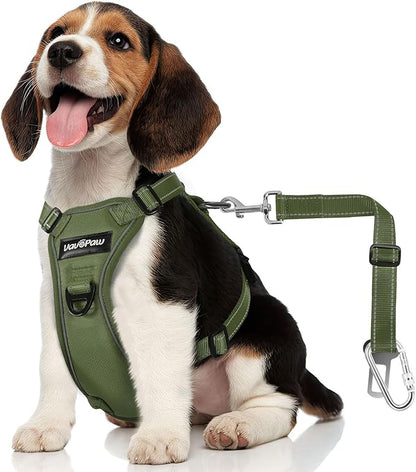 VavoPaw Dog Seat Belt Harness for Car, Dog Car Harness Adjustable Mesh Breathable & Dogs Seatbelt Safety Tether with Elastic Bungee for Small Medium Large Pets(Army Green, M)