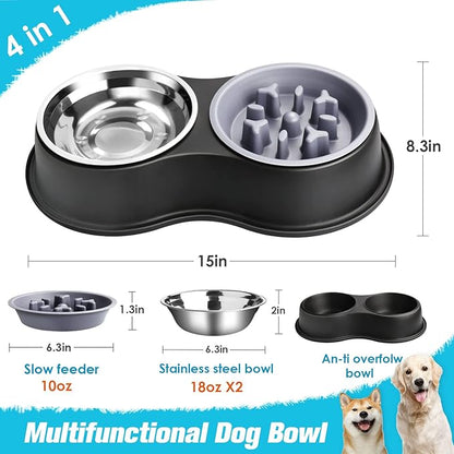 Epetslove Dog Bowls Double Dog Water and Food Bowls Stainless Steel Bowls with Non-Slip Resin Station, Pet Feeder Bowls for Puppy Medium Dogs Cats