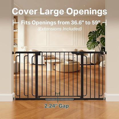 Cumbor Extra Wide Baby & Pet Gate Set, 29.7-48" & 36.6-59" Gates with Dual-Lock, Auto-Close, One-Hand Operation for Stairs, Hallways & Doorways