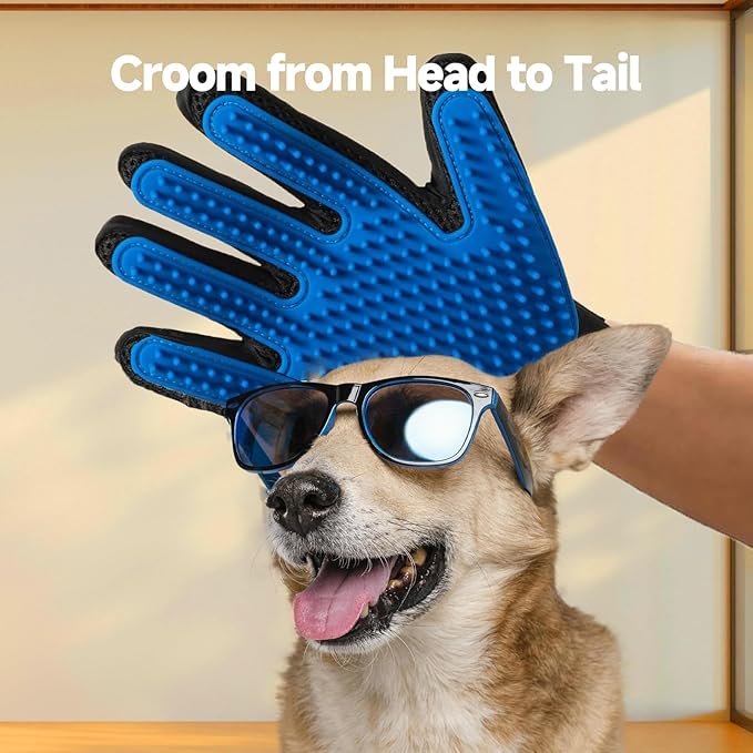 NVNAN 2-in-1 Pet Grooming Glove & Fabric Hair Remover - Reusabie, Silicone Massage Bristles,Static Adhesion for Quiuck Shedding Control,Safe for Dogs & Cats