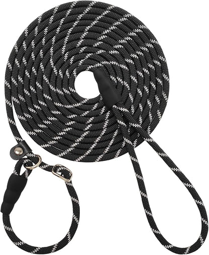 12FT Long Slip Lead Leash, 20ft 30ft 50ft Reflective Rope Training Lead Anti-Choking for Medium Dogs Small Puppy Pets Outdoor- Backyard- Playing- Recall- Traning (Black)