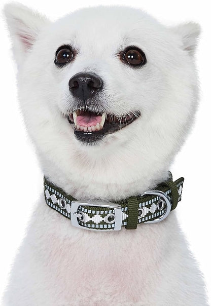 Blueberry Pet Reflective Jacquard Dog Collar with Neoprene Padding & Metal Buckle | Soft & Adjustable Safety Collar - Olive, Neck 17-20.5", for Large Breed