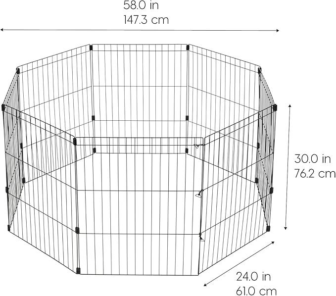 IRIS USA 30" 8-Panel Metal Pet Dog Puppy Playpen, Indoor/Outdoor Dog Fence, 58 x 58 x 30, Foldable, Customizable, Black